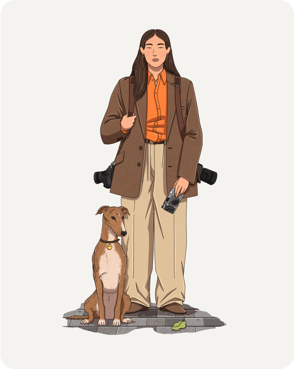 An illustration of a person standing next to a dog