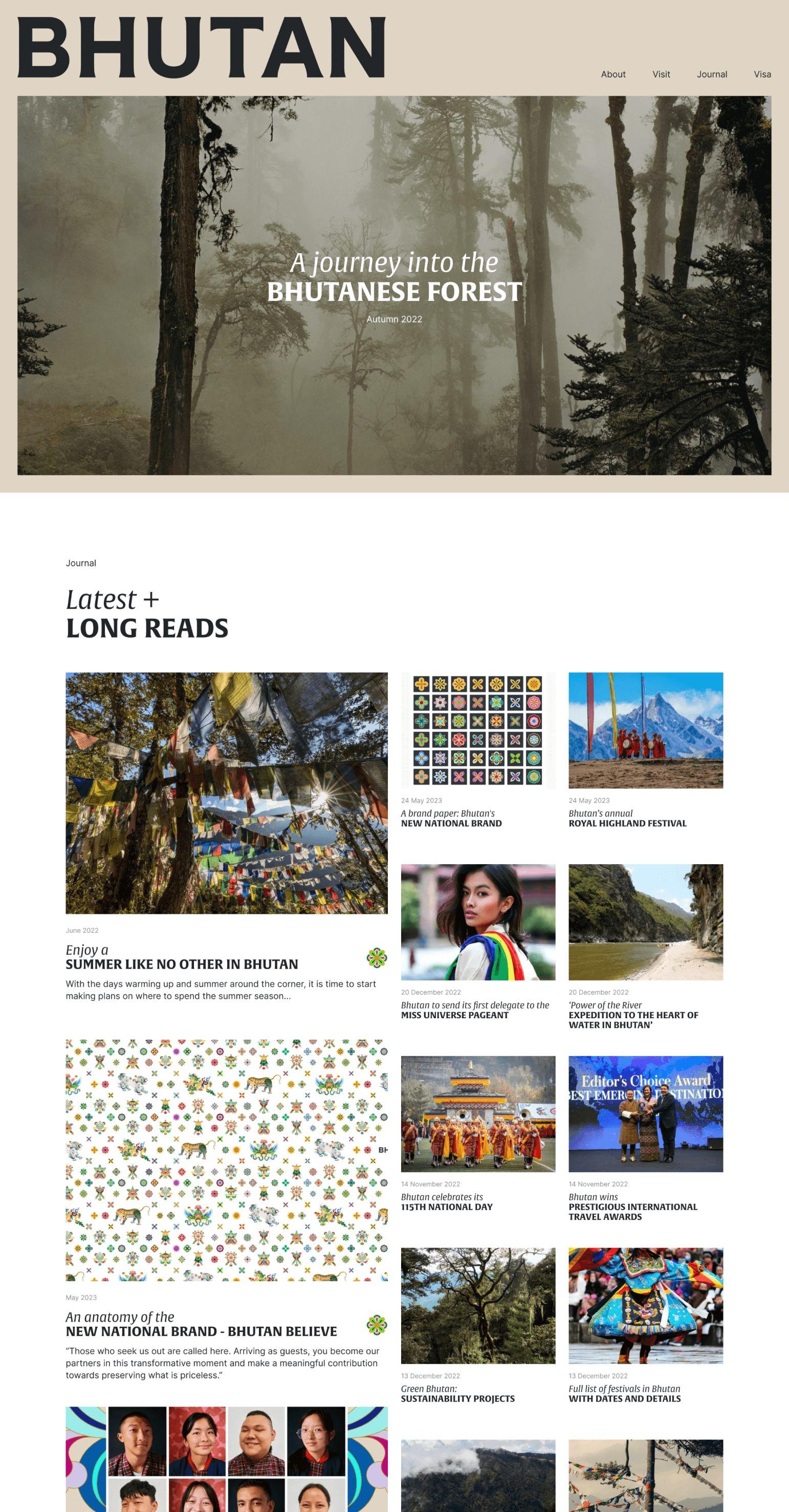 A webpage with a header featuring a foggy forest scene and the text "A journey into the BHUTANESE FOREST"