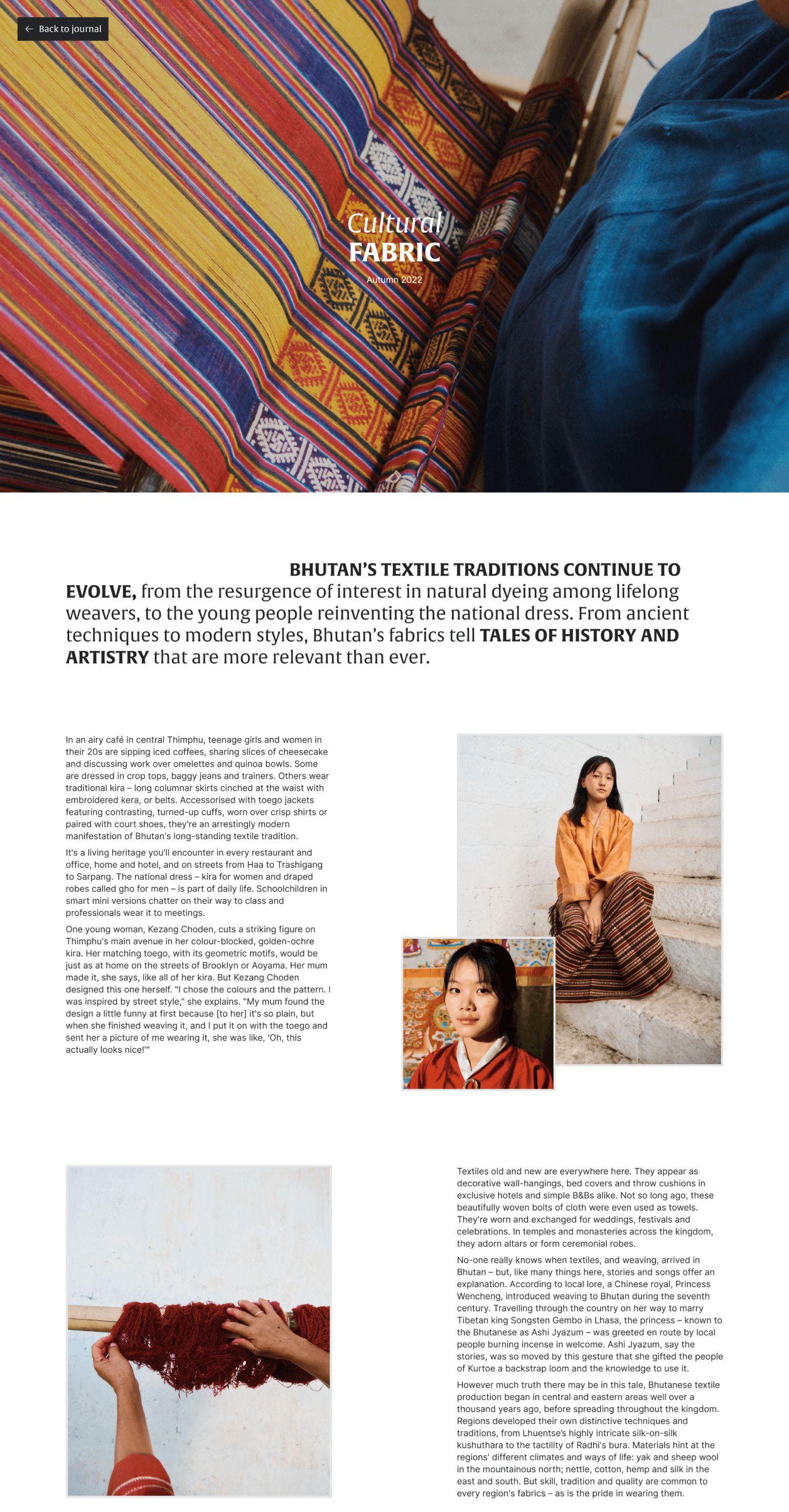 A magazine spread about Bhutan's textile traditions