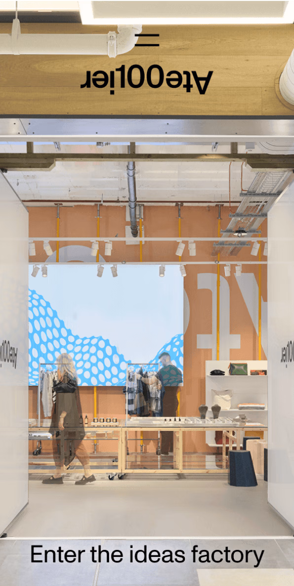 Atelier100 mobile website design showing the store in Livat Hammersmith