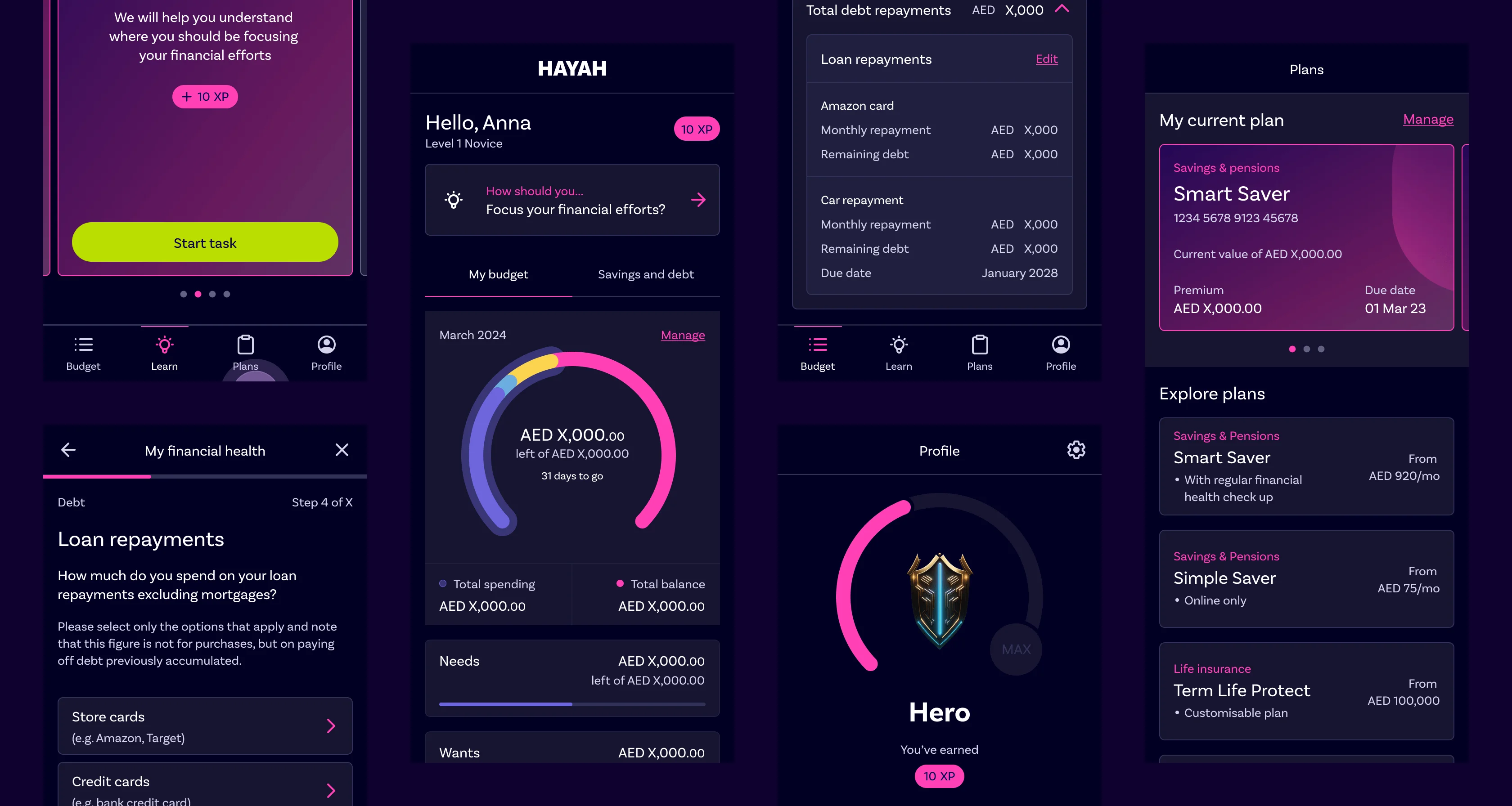 Hayah mobile app screens showcasing key features