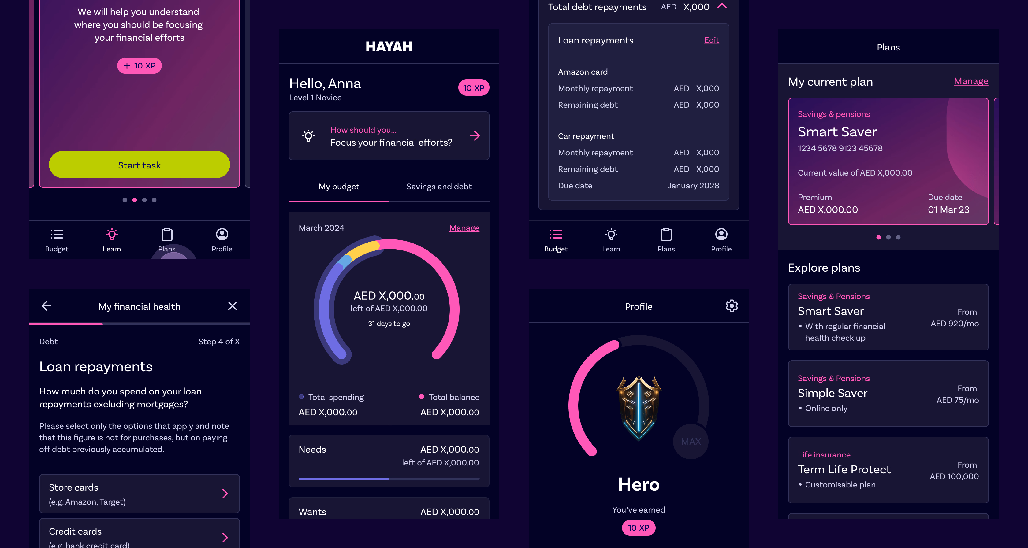 Hayah mobile app screens showcasing key features