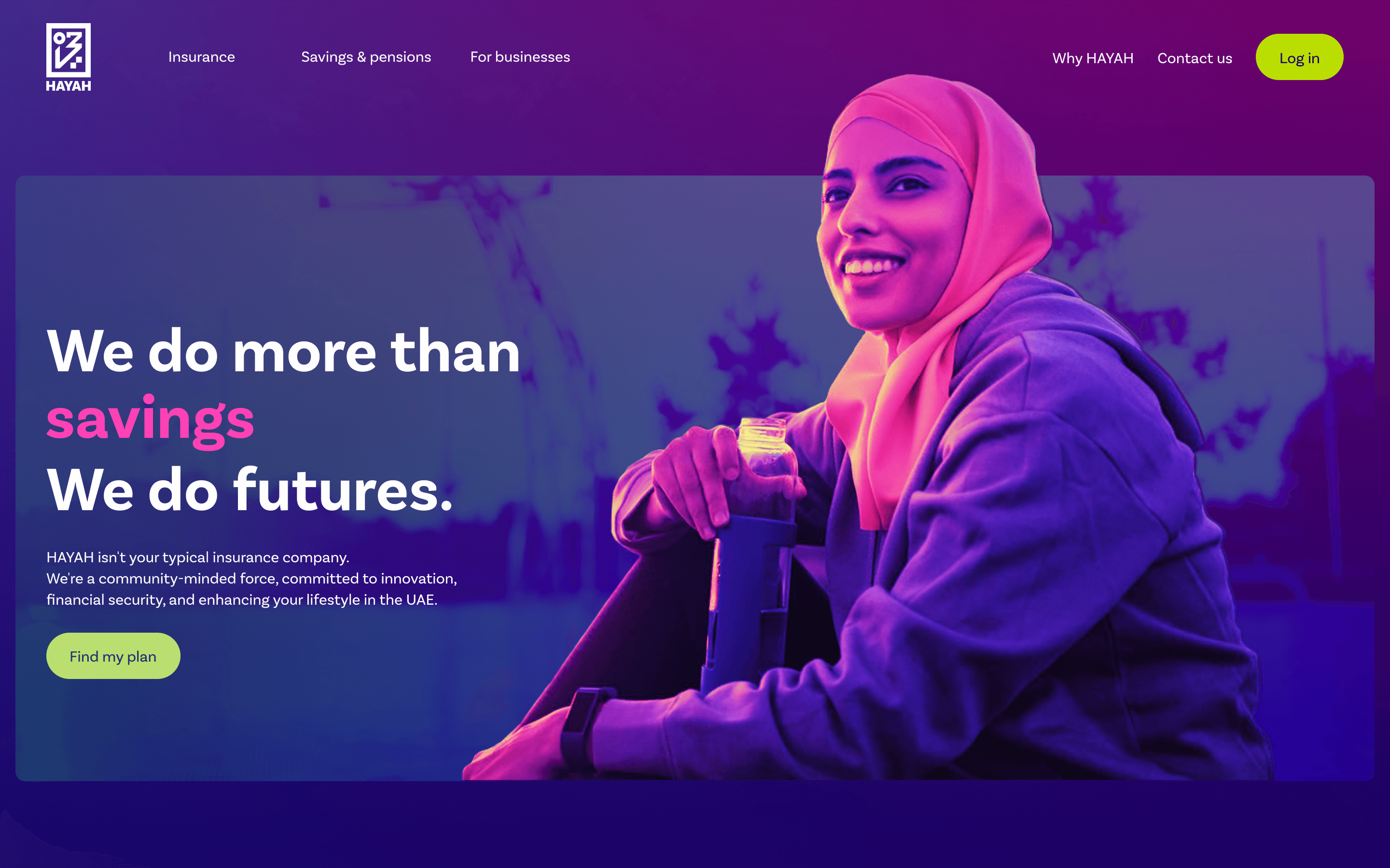 Hayah homepage desktop interface top view