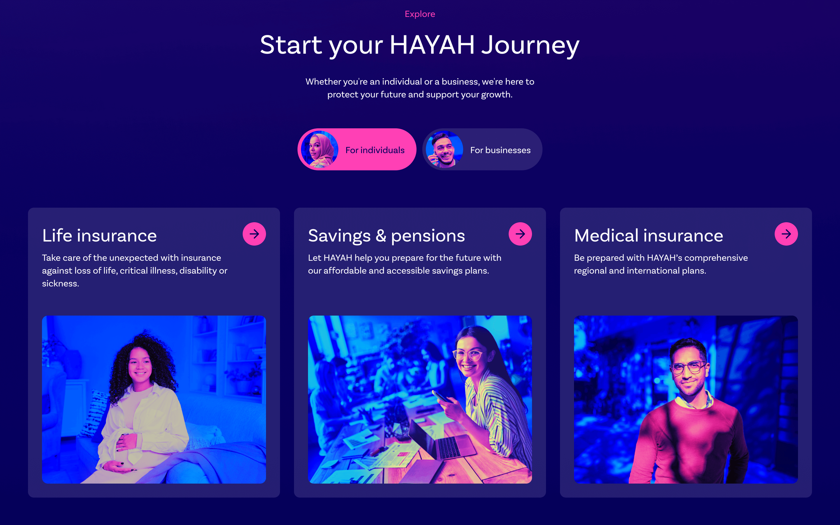 Hayah homepage desktop interface bottom view