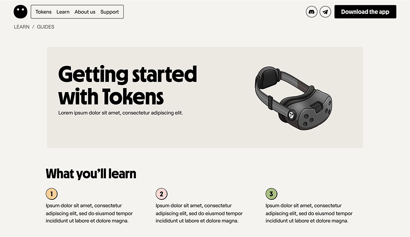 Token learning platform guides interface