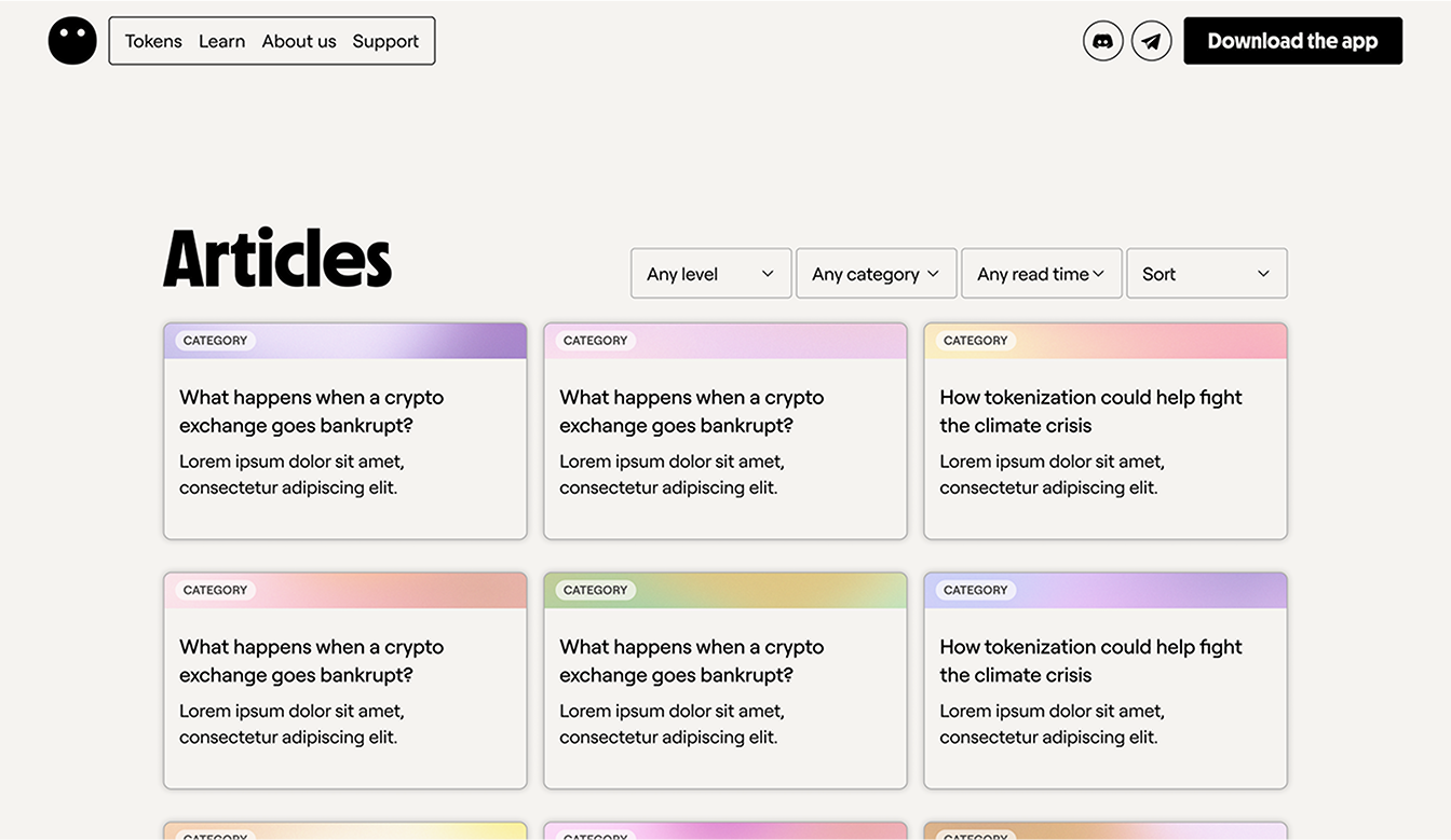 Token learning platform blog interface