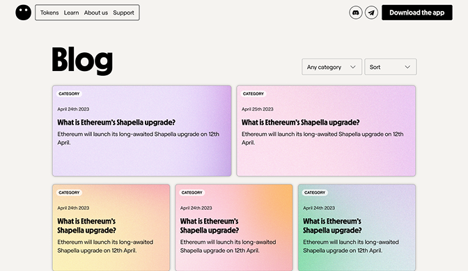 Token learning platform article interface